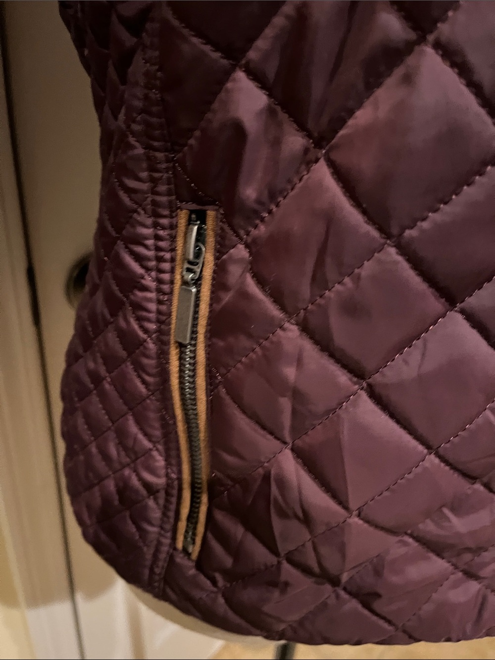 Women's Quilted Eggplant Purple Puffer Jacket with Zip Front - Picture 3 of 6